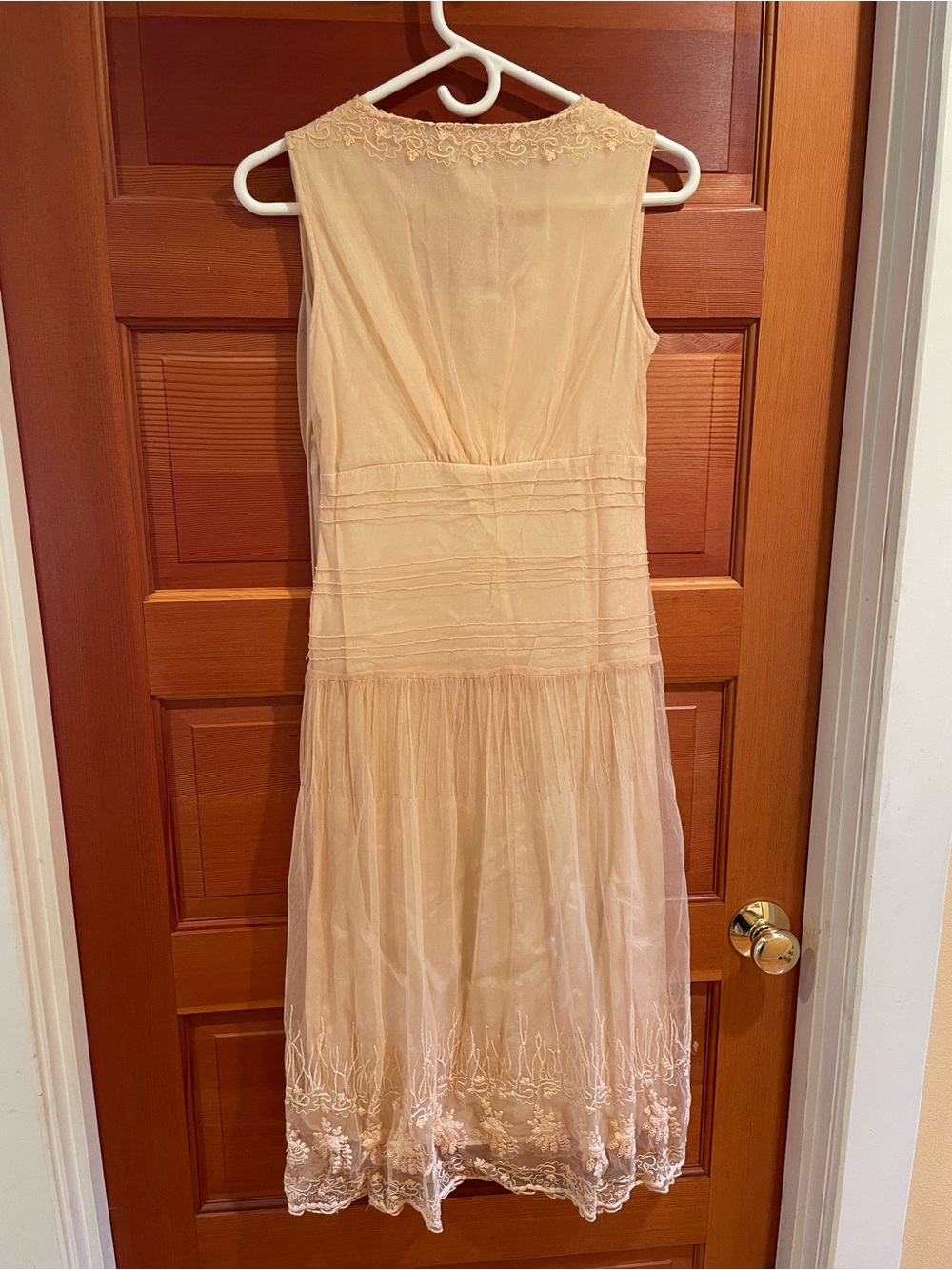 Odille Beige Lace-Embroidered Sleeveless Midi Dress - Picture 2 of 3